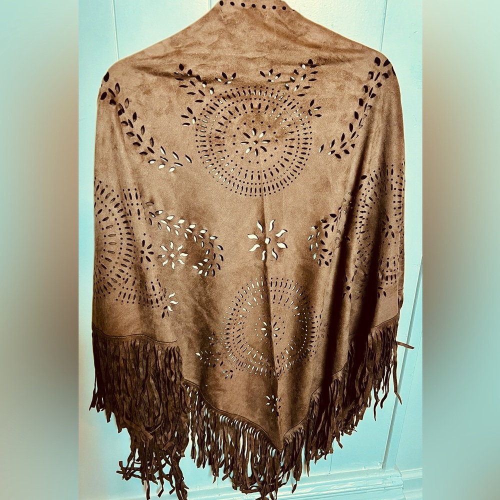 Brown Suede like cape with fringe